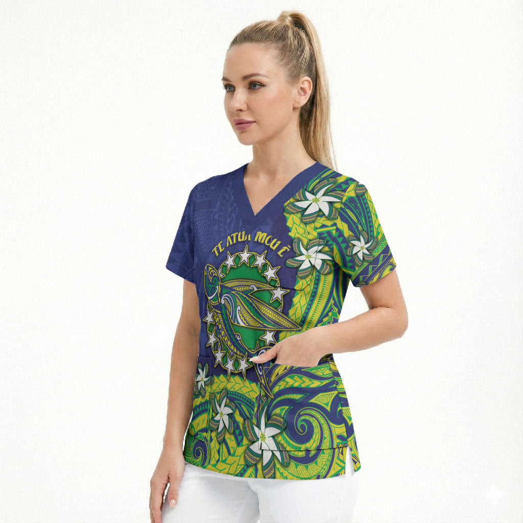 Cook Islands Language Week Scrub Top Flying Fish 15 Stars Tribal Patterns