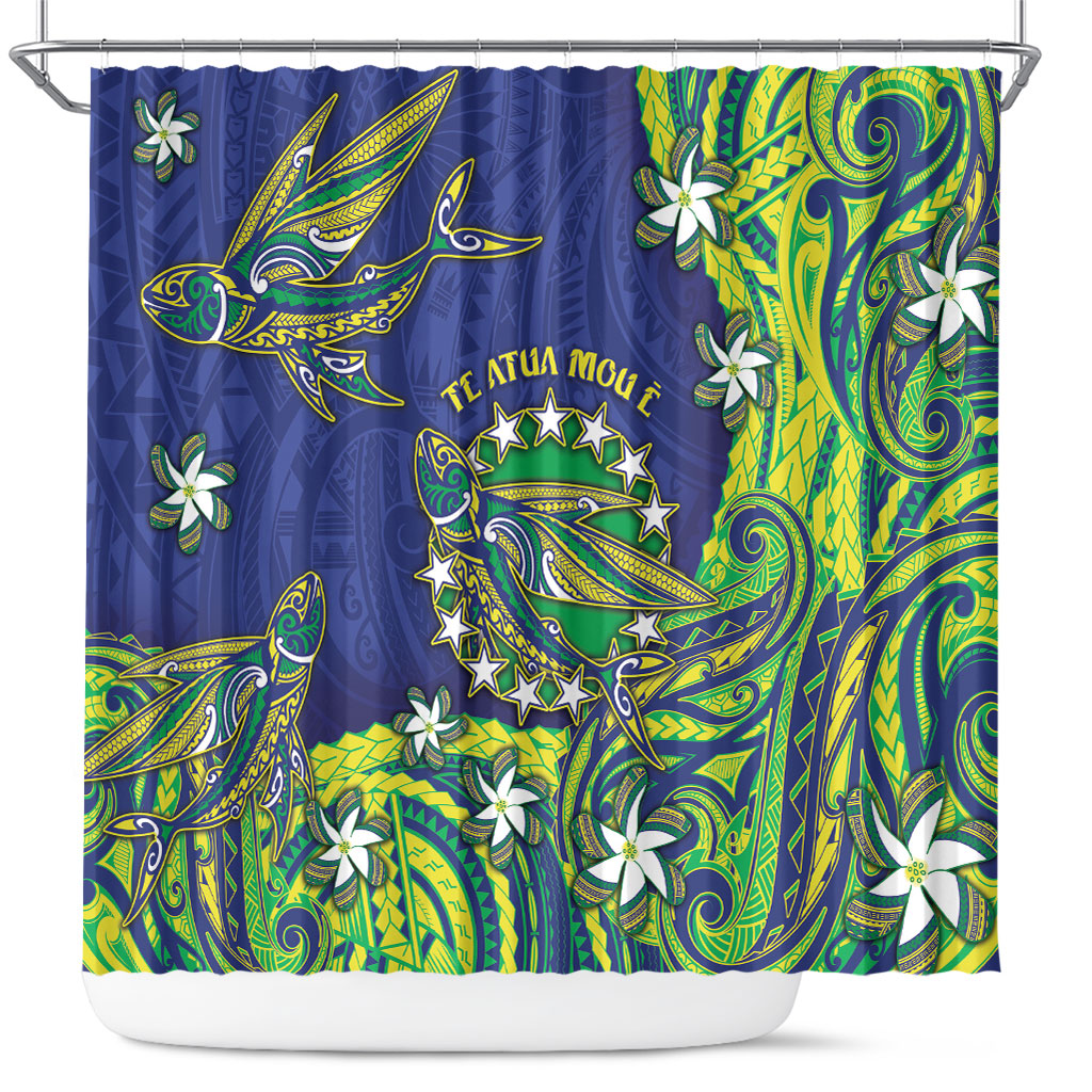 Cook Islands Language Week Shower Curtain Flying Fish 15 Stars Tribal Patterns