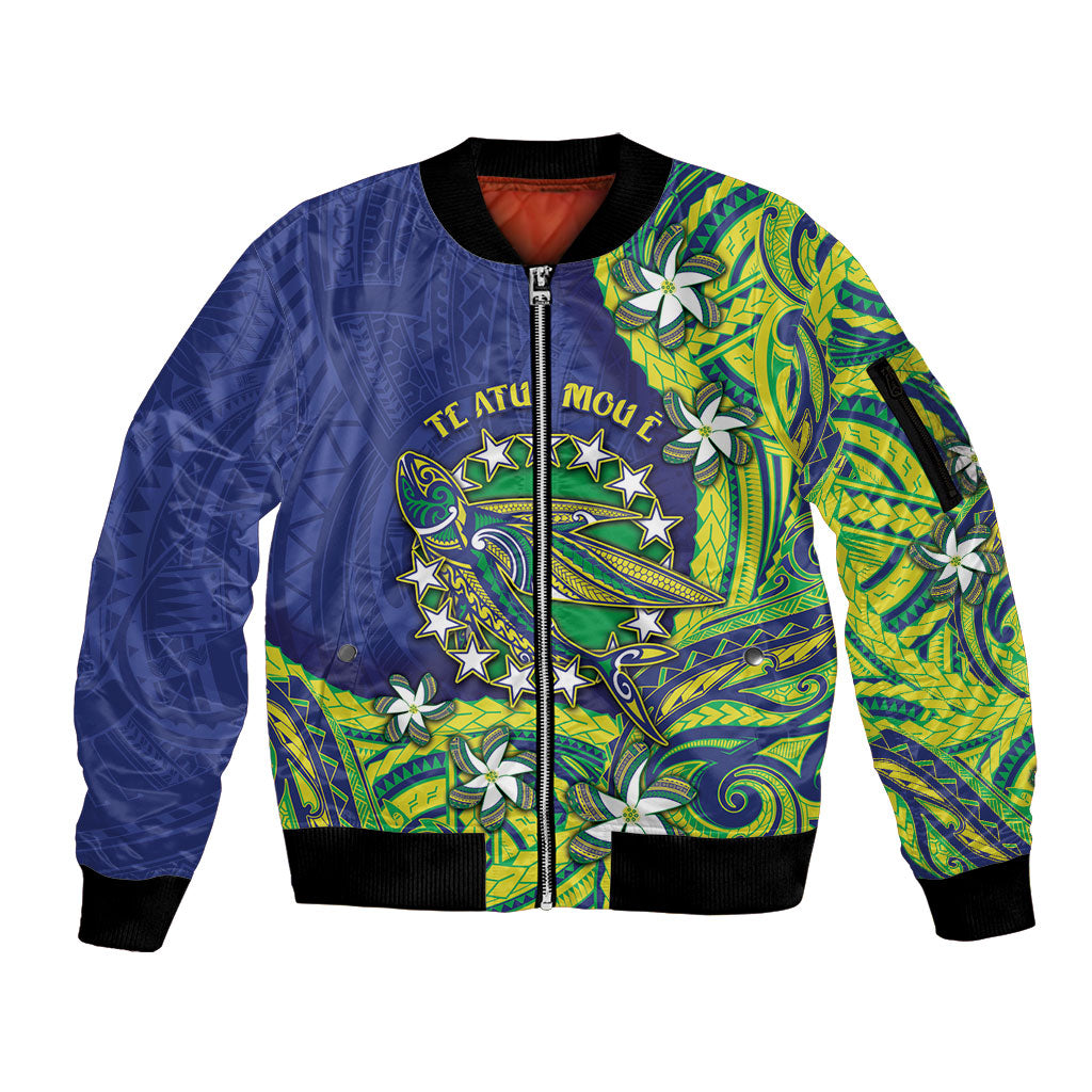 Cook Islands Language Week Sleeve Zip Bomber Jacket Flying Fish 15 Stars Tribal Patterns