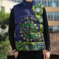 Cook Islands Language Week Sleeveless Puffer Jacket Flying Fish 15 Stars Tribal Patterns