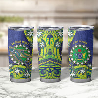 Cook Islands Language Week Tumbler Cup Flying Fish 15 Stars Tribal Patterns