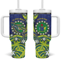Cook Islands Language Week Tumbler With Handle Flying Fish 15 Stars Tribal Patterns