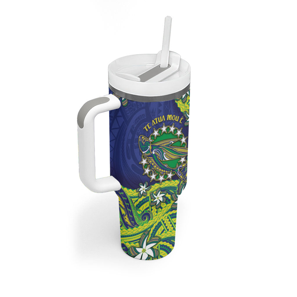 Cook Islands Language Week Tumbler With Handle Flying Fish 15 Stars Tribal Patterns
