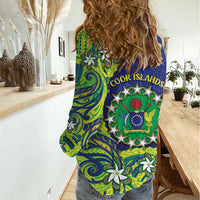 Cook Islands Language Week Women Casual Shirt Flying Fish 15 Stars Tribal Patterns