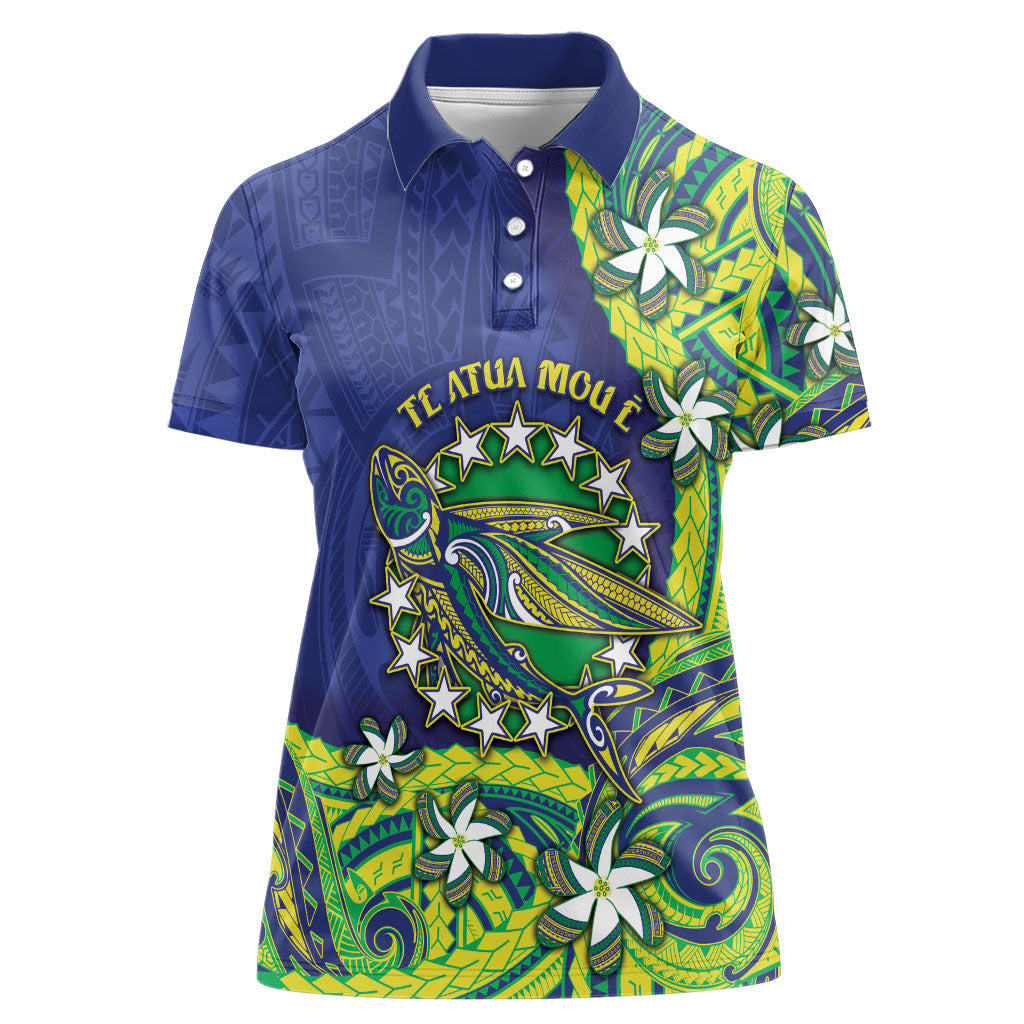 Cook Islands Language Week Women Polo Shirt Flying Fish 15 Stars Tribal Patterns
