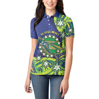 Cook Islands Language Week Women Polo Shirt Flying Fish 15 Stars Tribal Patterns