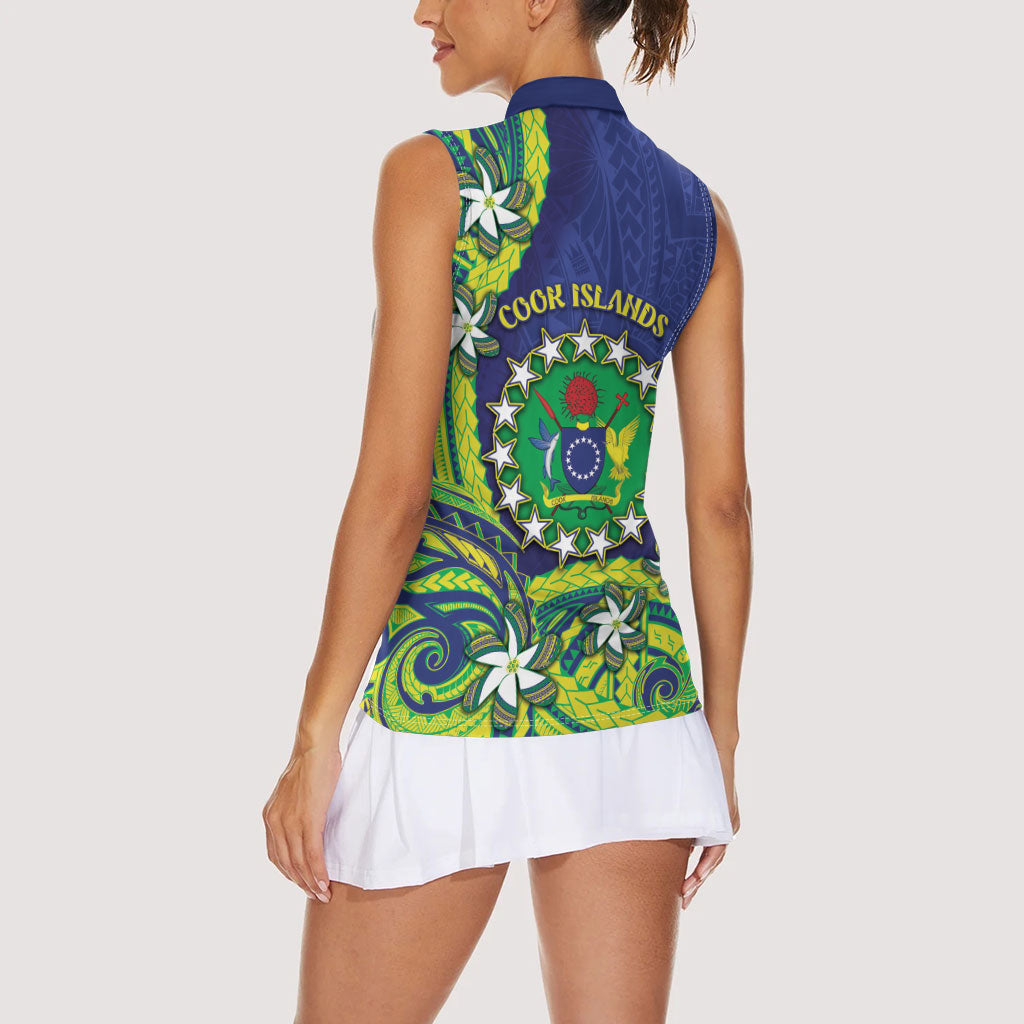 Cook Islands Language Week Women Sleeveless Polo Shirt Flying Fish 15 Stars Tribal Patterns