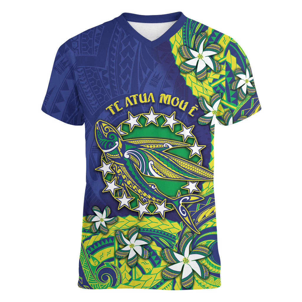 Cook Islands Language Week Women V-Neck T-Shirt Flying Fish 15 Stars Tribal Patterns