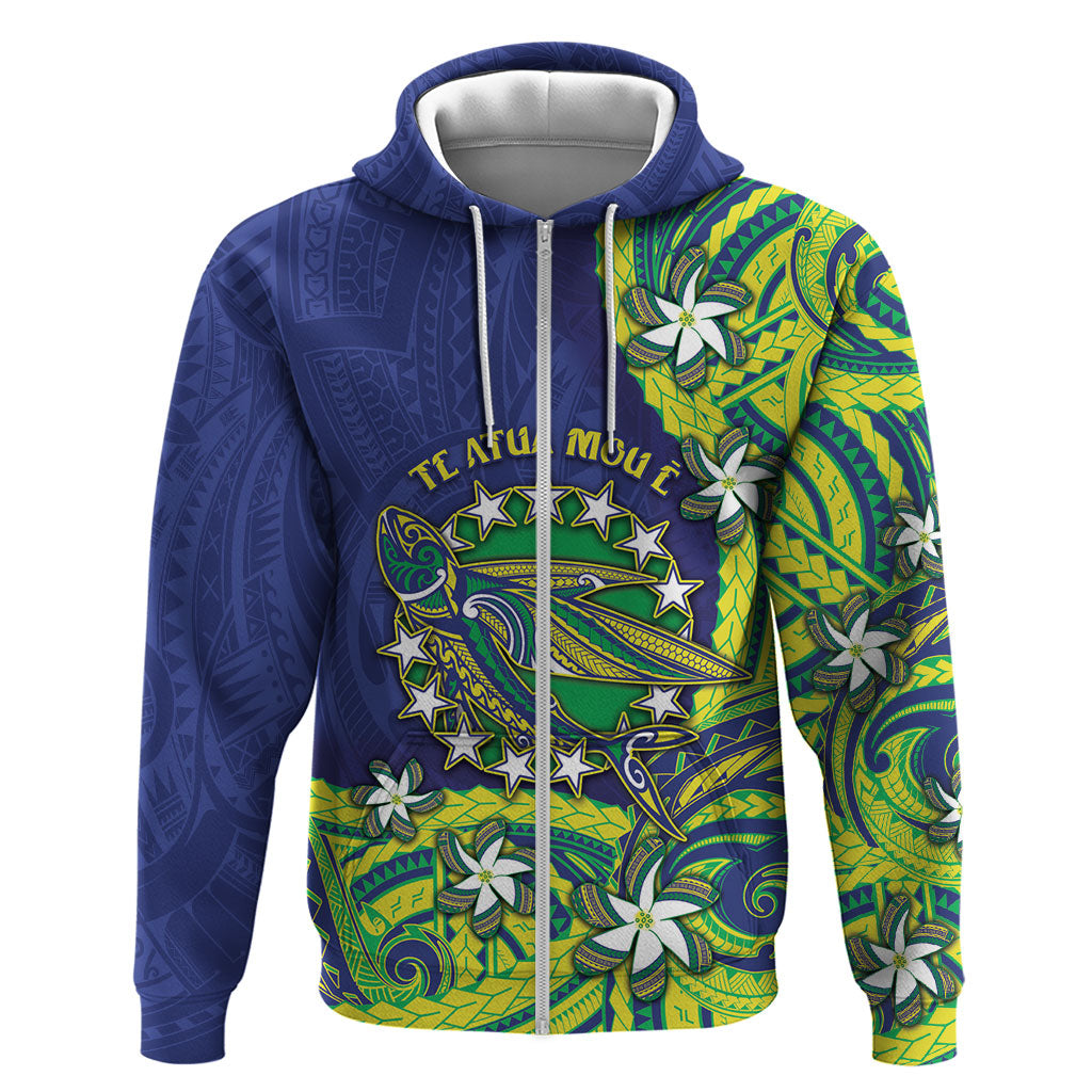Cook Islands Language Week Zip Hoodie Flying Fish 15 Stars Tribal Patterns