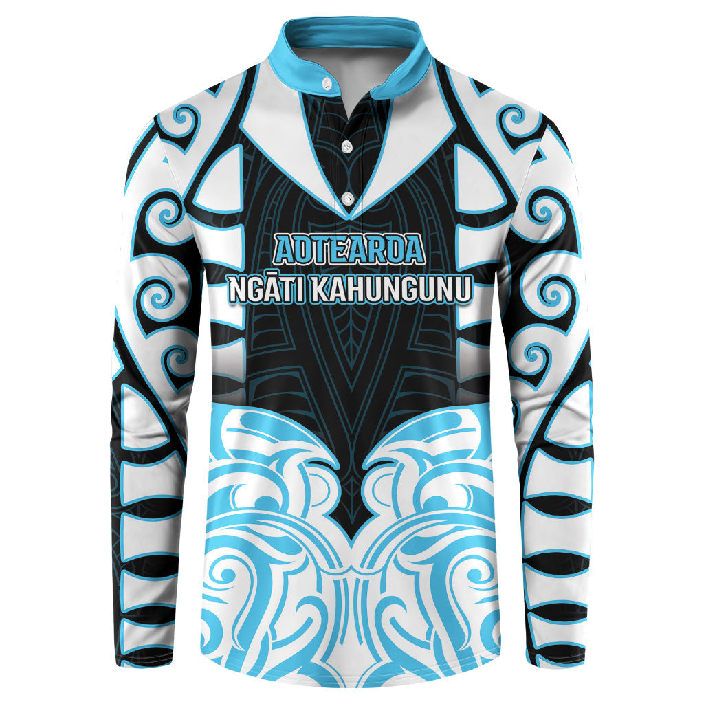 Custom Aotearoa Ngati Kahungunu Button Sweatshirt New Zealand Traditional Maori Pattern DT05 Blue - Polynesian Pride