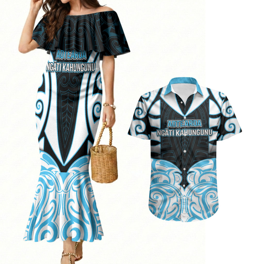 Custom Aotearoa Ngati Kahungunu Couples Matching Mermaid Dress and Hawaiian Shirt New Zealand Traditional Maori Pattern