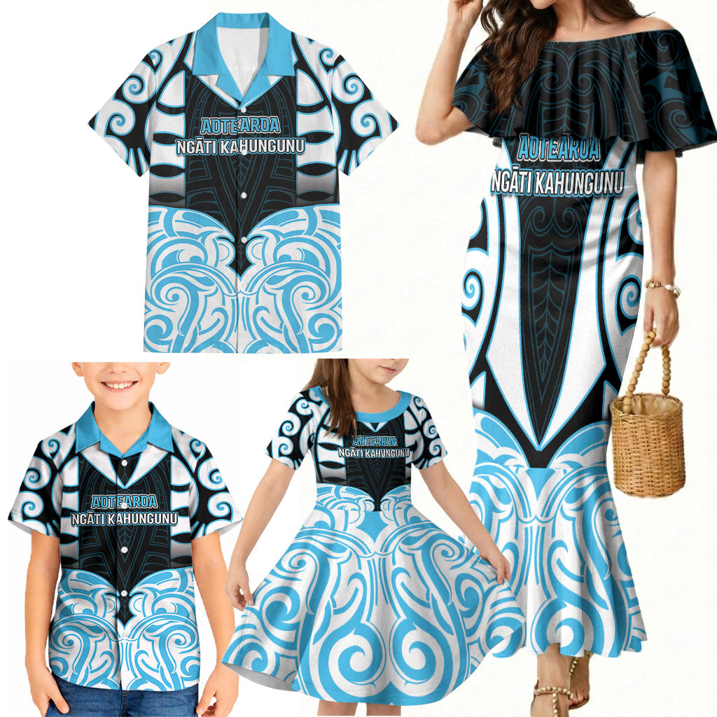 Custom Aotearoa Ngati Kahungunu Family Matching Mermaid Dress and Hawaiian Shirt New Zealand Traditional Maori Pattern DT05 - Polynesian Pride
