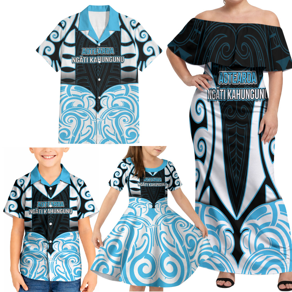 Custom Aotearoa Ngati Kahungunu Family Matching Off Shoulder Maxi Dress and Hawaiian Shirt New Zealand Traditional Maori Pattern DT05 - Polynesian Pride