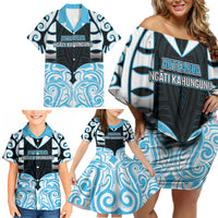 Custom Aotearoa Ngati Kahungunu Family Matching Off Shoulder Short Dress and Hawaiian Shirt New Zealand Traditional Maori Pattern