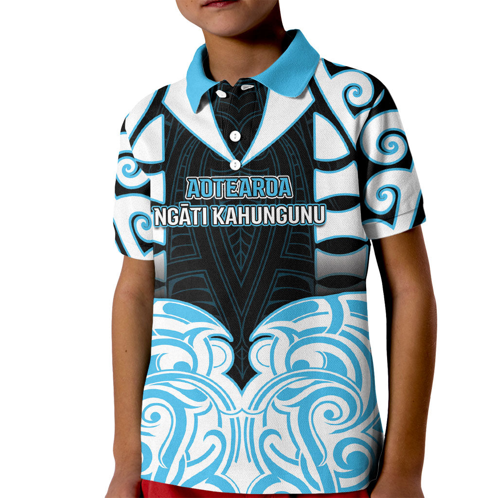 Custom Aotearoa Ngati Kahungunu Kid Polo Shirt New Zealand Traditional Maori Pattern