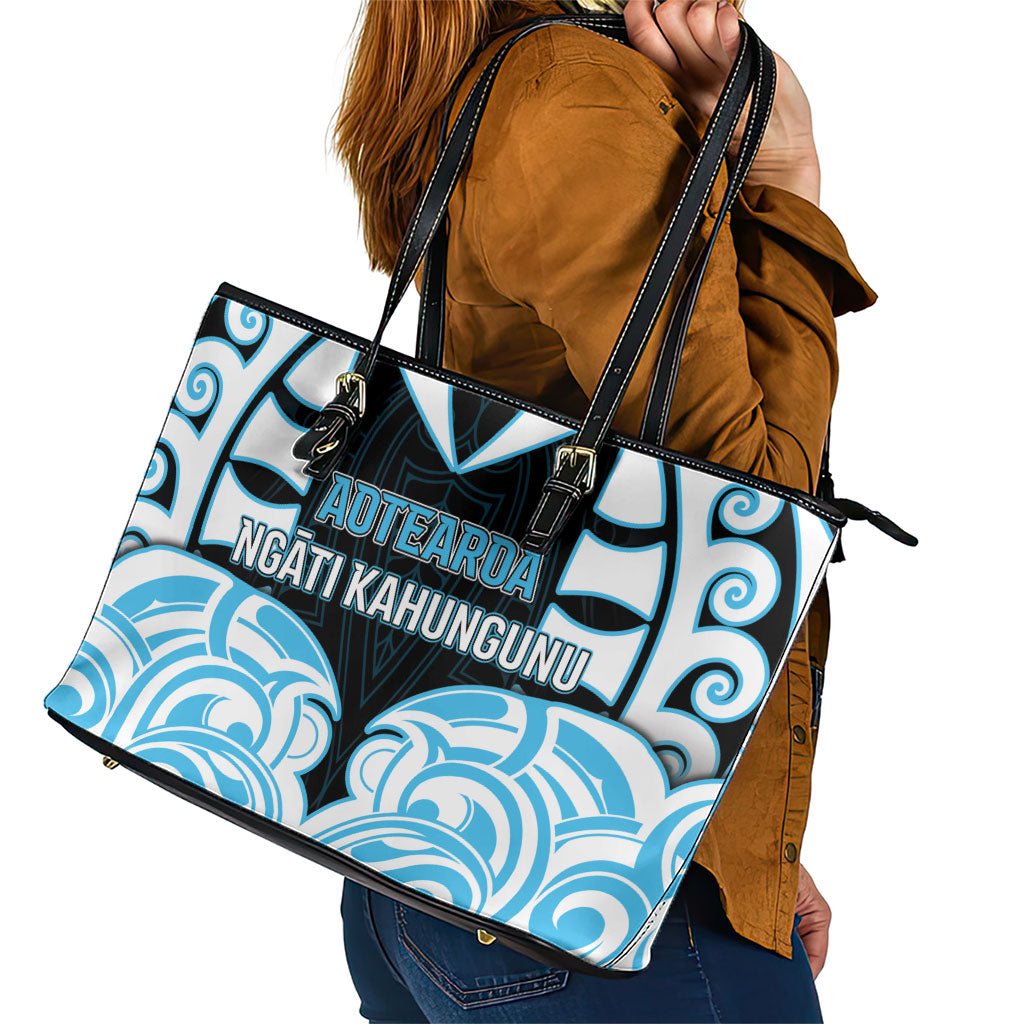Aotearoa Ngati Kahungunu Leather Tote Bag New Zealand Traditional Maori Pattern