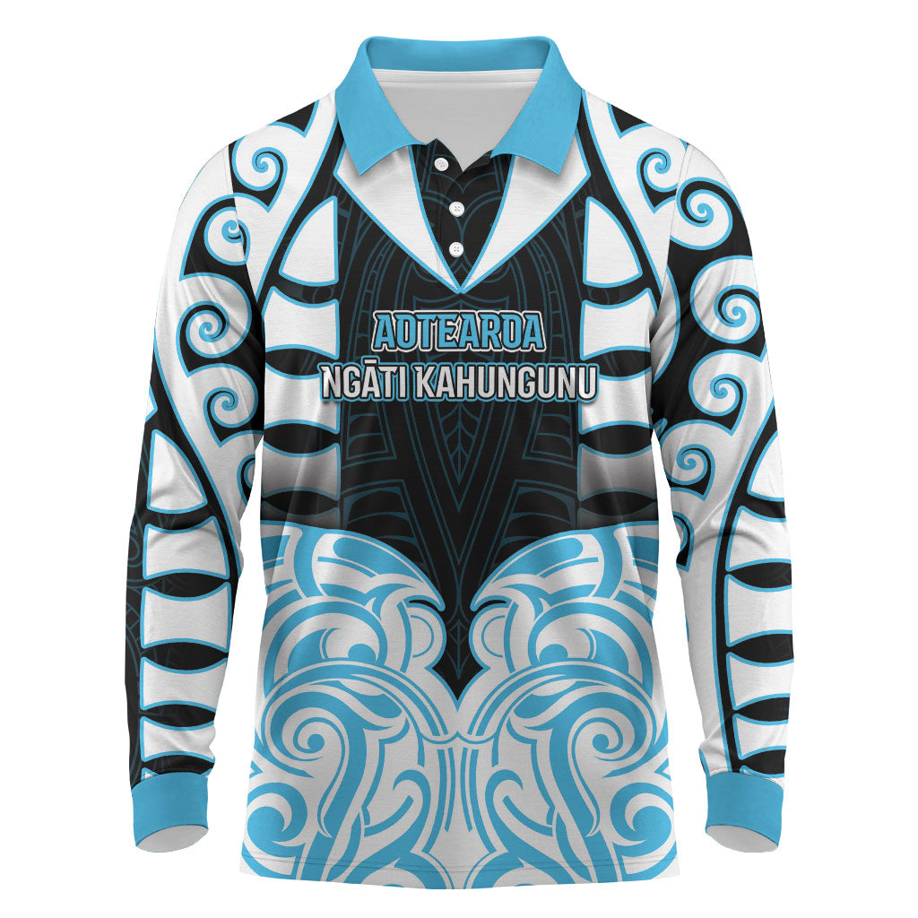 Custom Aotearoa Ngati Kahungunu Long Sleeve Polo Shirt New Zealand Traditional Maori Pattern