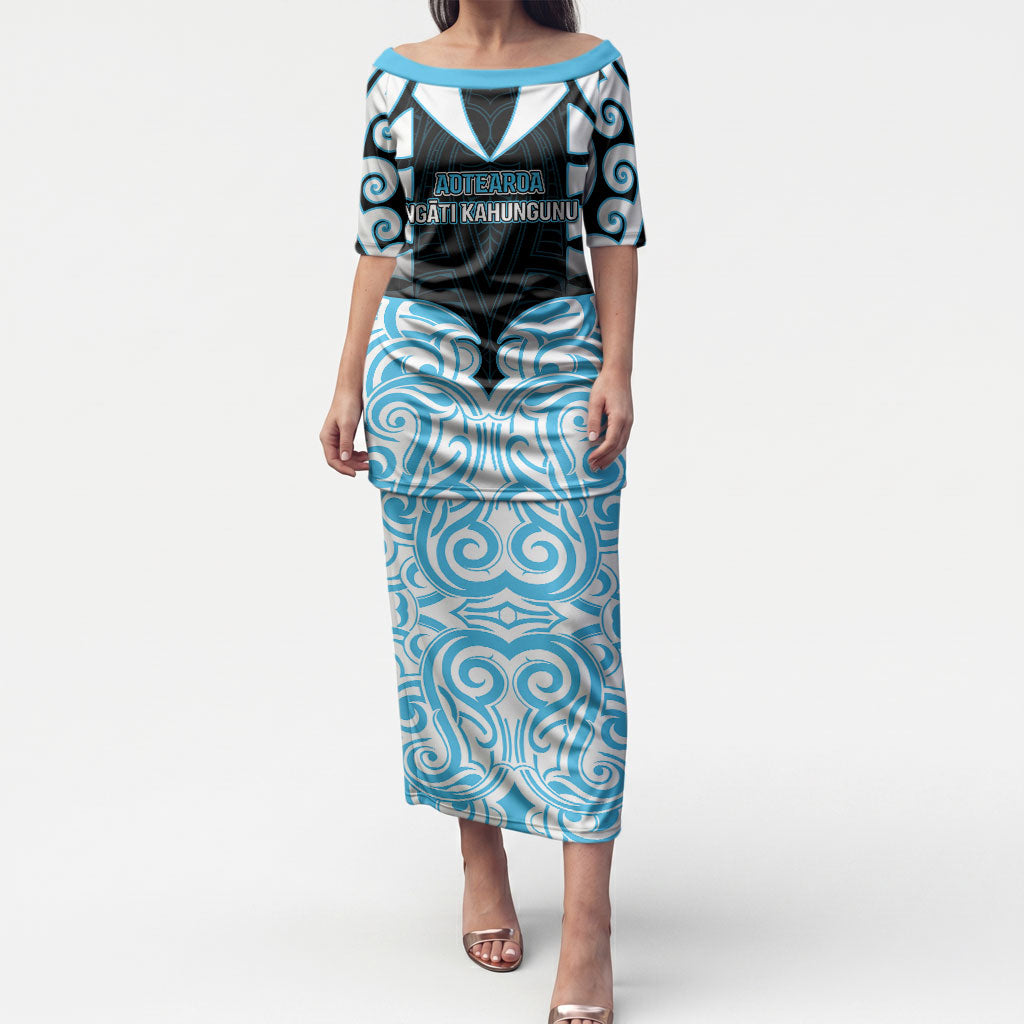 Custom Aotearoa Ngati Kahungunu Puletasi New Zealand Traditional Maori Pattern DT05 Long Dress Blue - Polynesian Pride