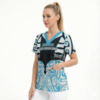 Custom Aotearoa Ngati Kahungunu Scrub Top New Zealand Traditional Maori Pattern