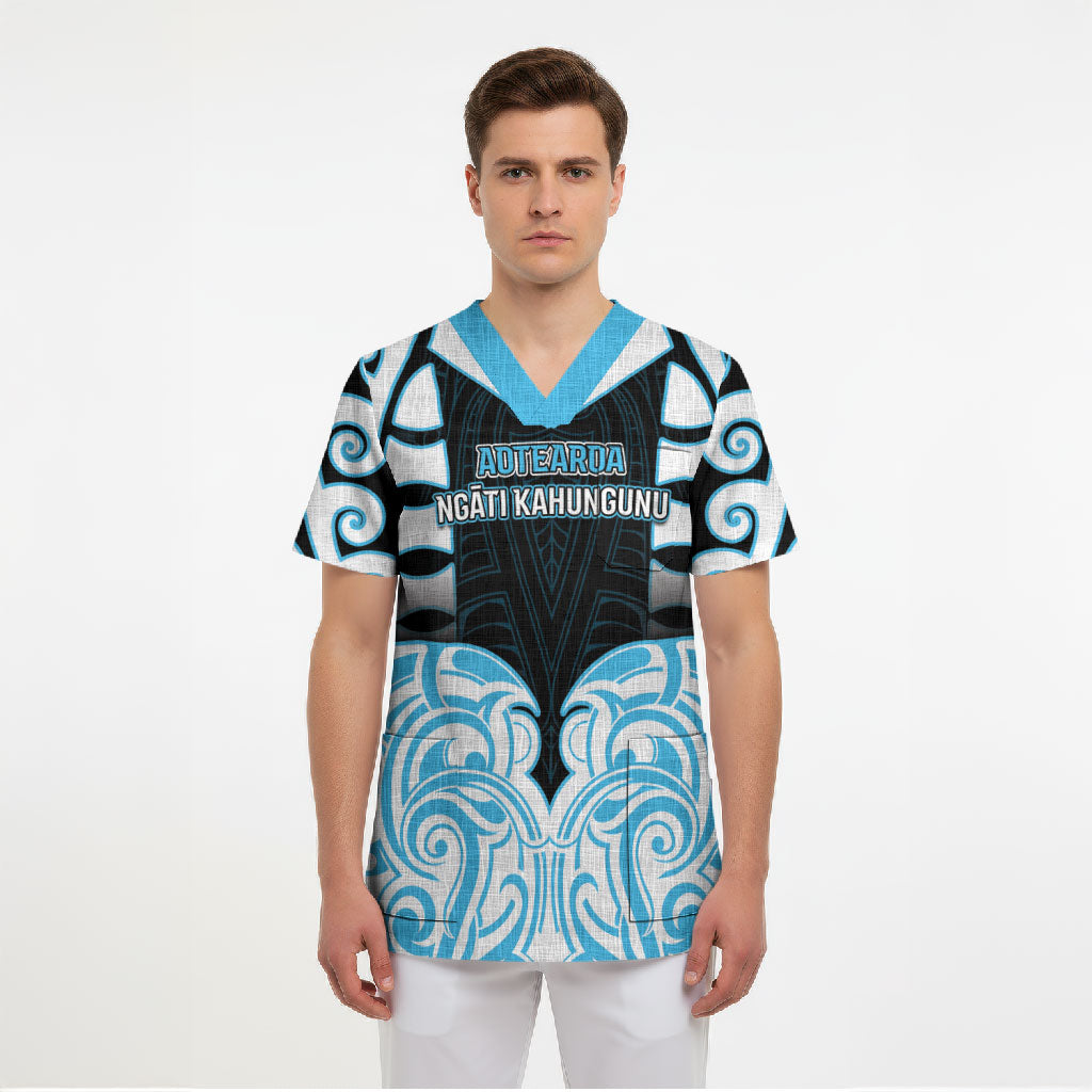 Custom Aotearoa Ngati Kahungunu Scrub Top New Zealand Traditional Maori Pattern