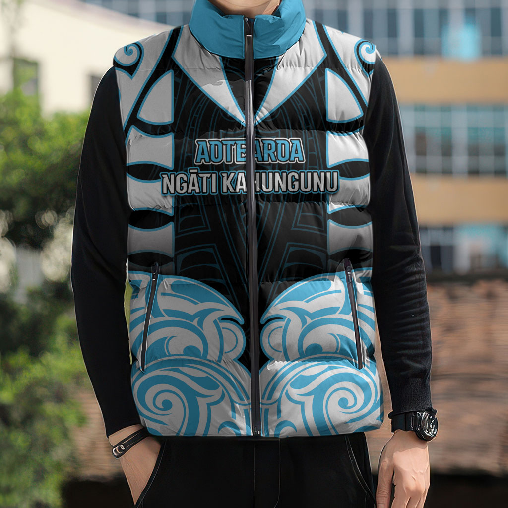 Custom Aotearoa Ngati Kahungunu Sleeveless Puffer Jacket New Zealand Traditional Maori Pattern