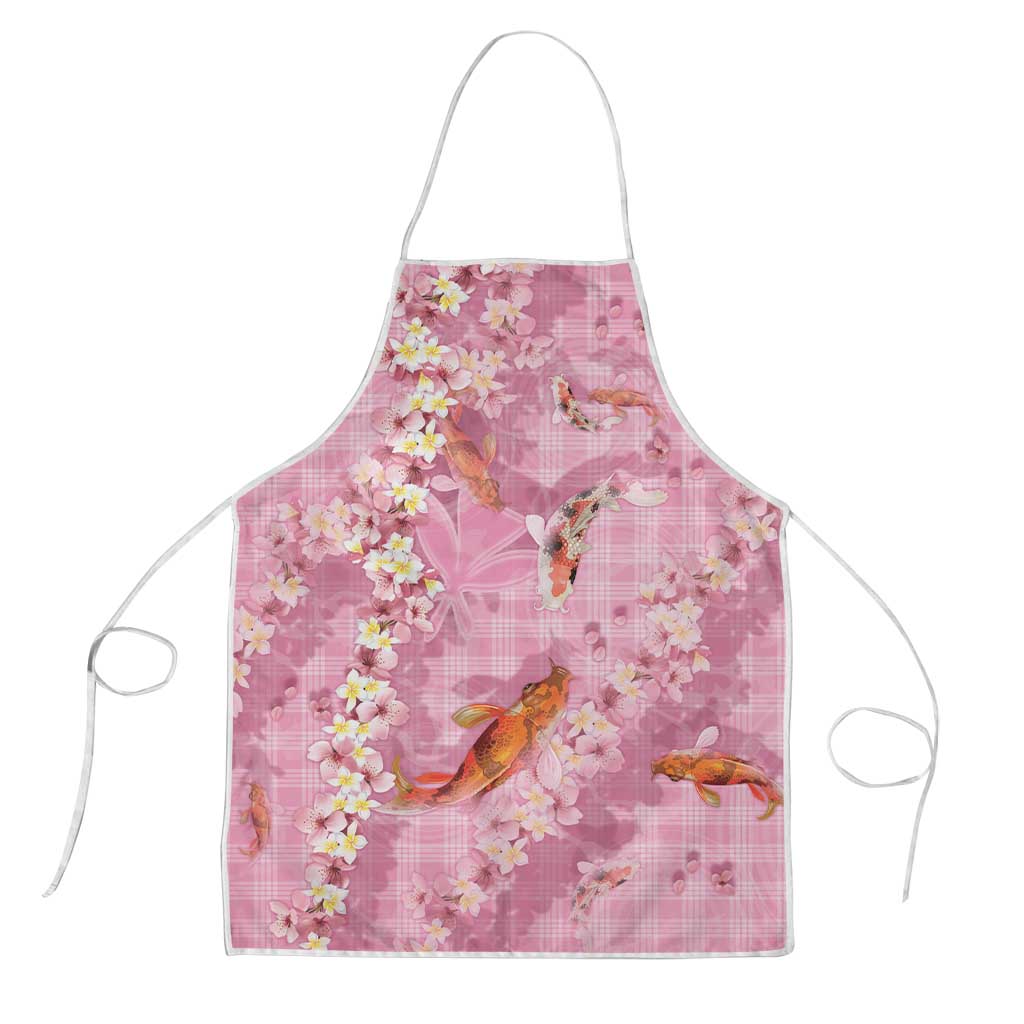 Pink Palaka Hawaiian And Japanese Apron Sakura Lei With Koi Fish DT05 Pink - Polynesian Pride