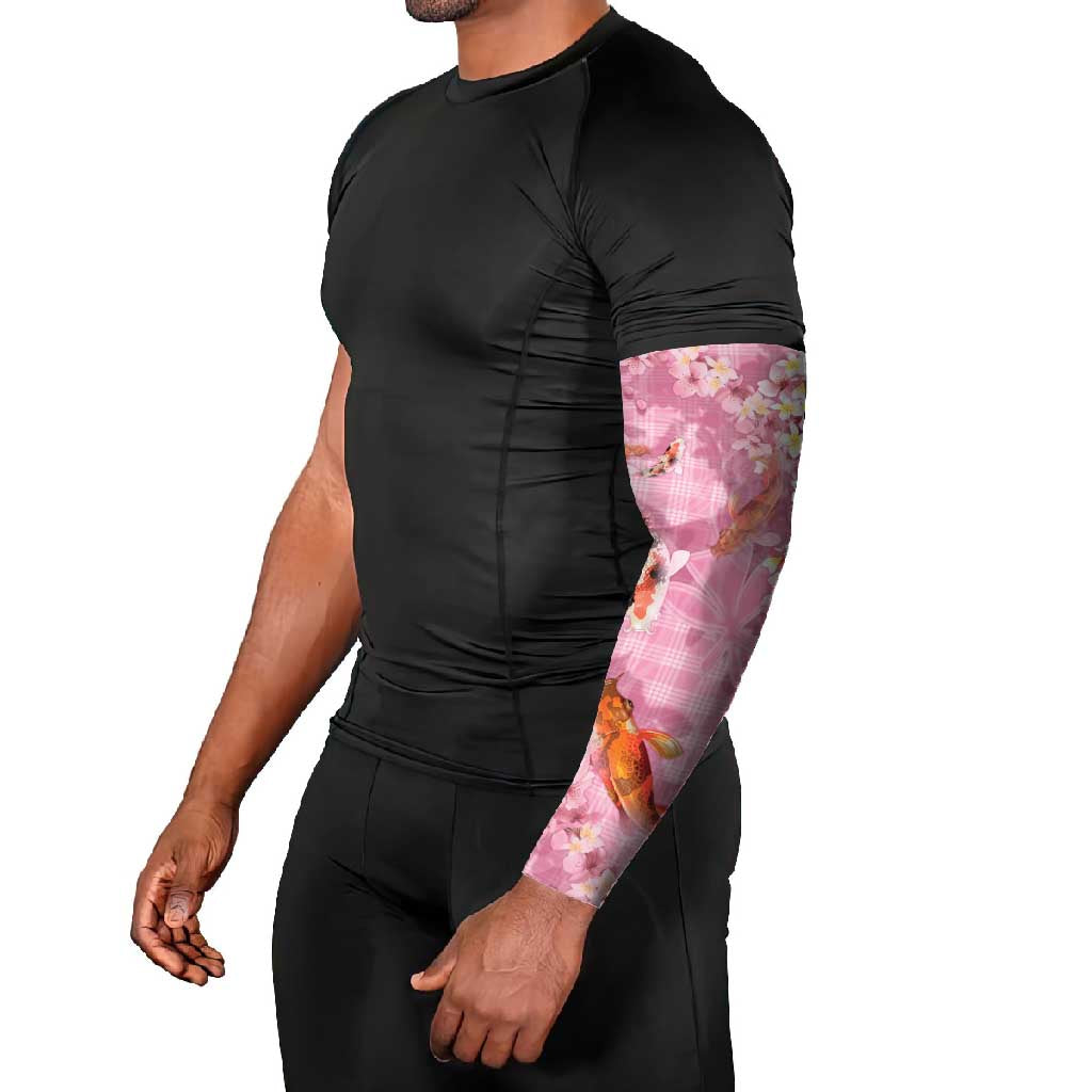 Pink Palaka Hawaiian And Japanese Arm Sleeves Sakura Lei With Koi Fish DT05 - Polynesian Pride