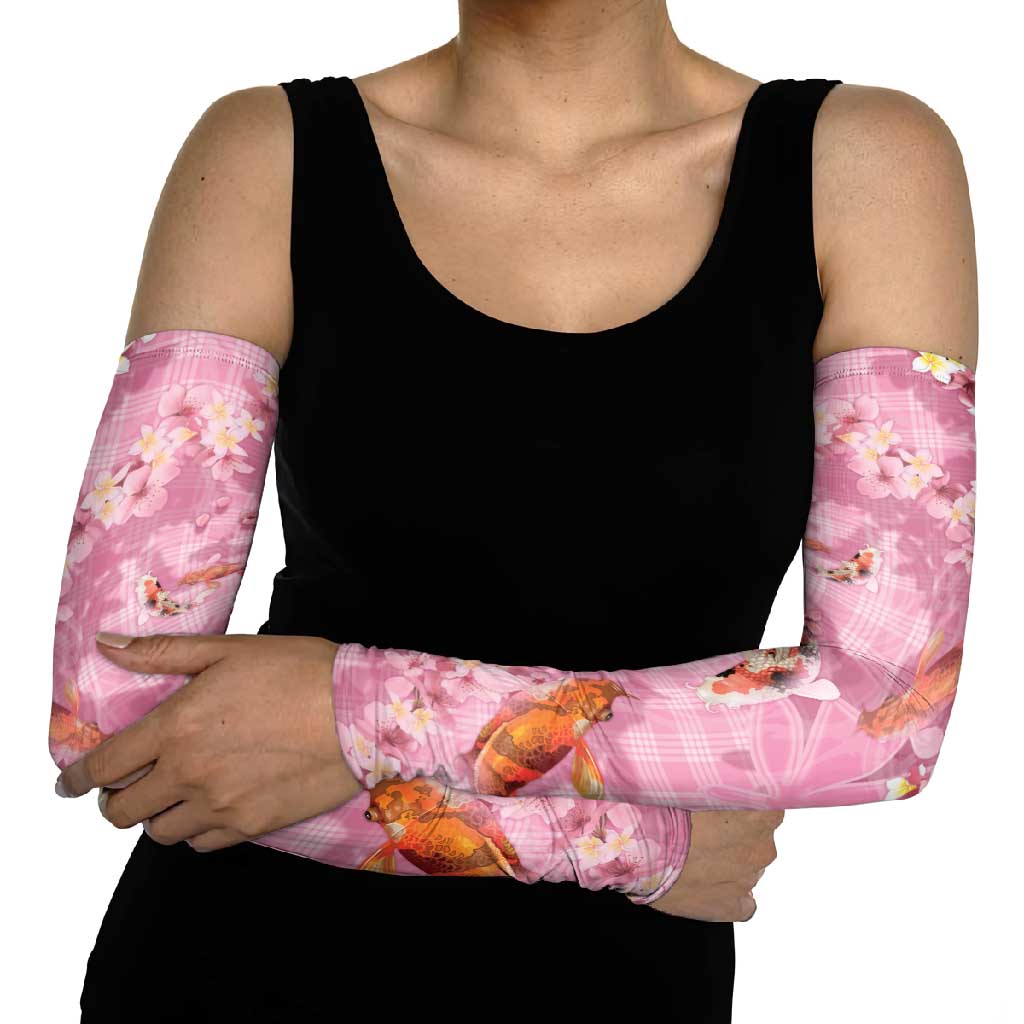 Pink Palaka Hawaiian And Japanese Arm Sleeves Sakura Lei With Koi Fish DT05 - Polynesian Pride