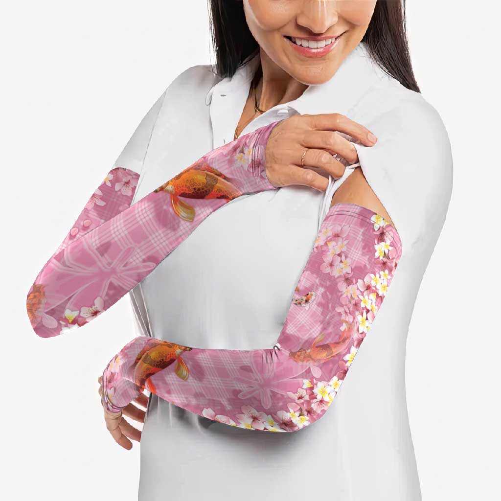 Pink Palaka Hawaiian And Japanese Arm Sleeves Sakura Lei With Koi Fish DT05 - Polynesian Pride