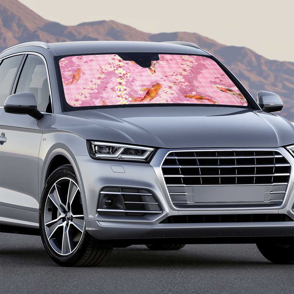 Pink Palaka Hawaiian And Japanese Auto Sun Shade Sakura Lei With Koi Fish - Polynesian Pride