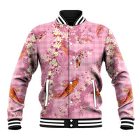 Pink Palaka Hawaiian And Japanese Baseball Jacket Sakura Lei With Koi Fish DT05 Unisex Pink - Polynesian Pride
