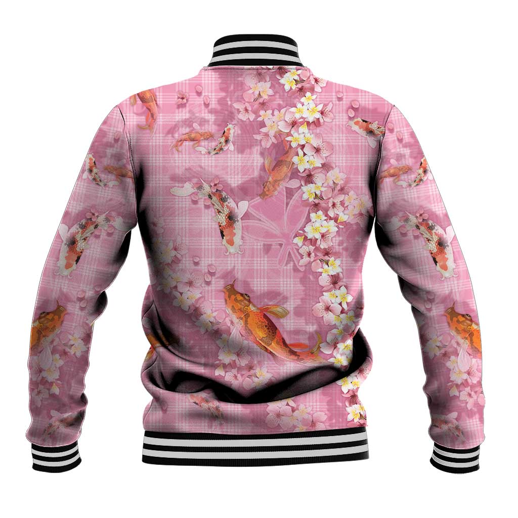 Pink Palaka Hawaiian And Japanese Baseball Jacket Sakura Lei With Koi Fish DT05 - Polynesian Pride
