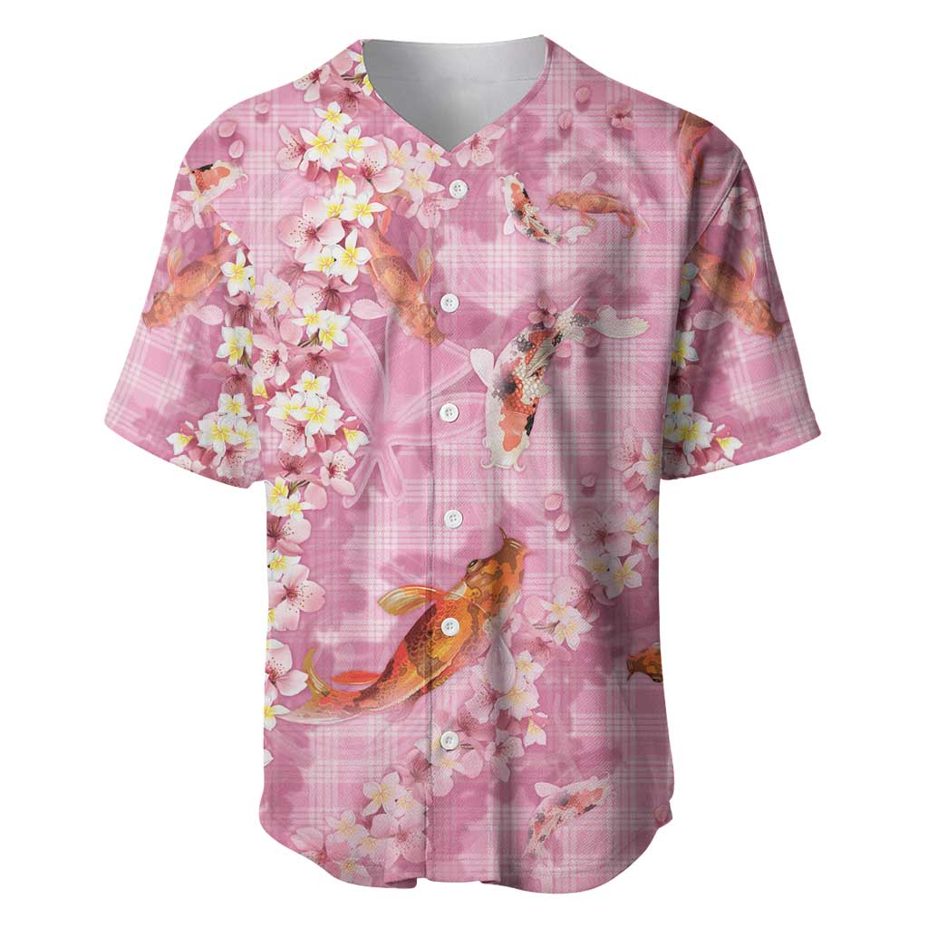 Pink Palaka Hawaiian And Japanese Baseball Jersey Sakura Lei With Koi Fish DT05 Pink - Polynesian Pride