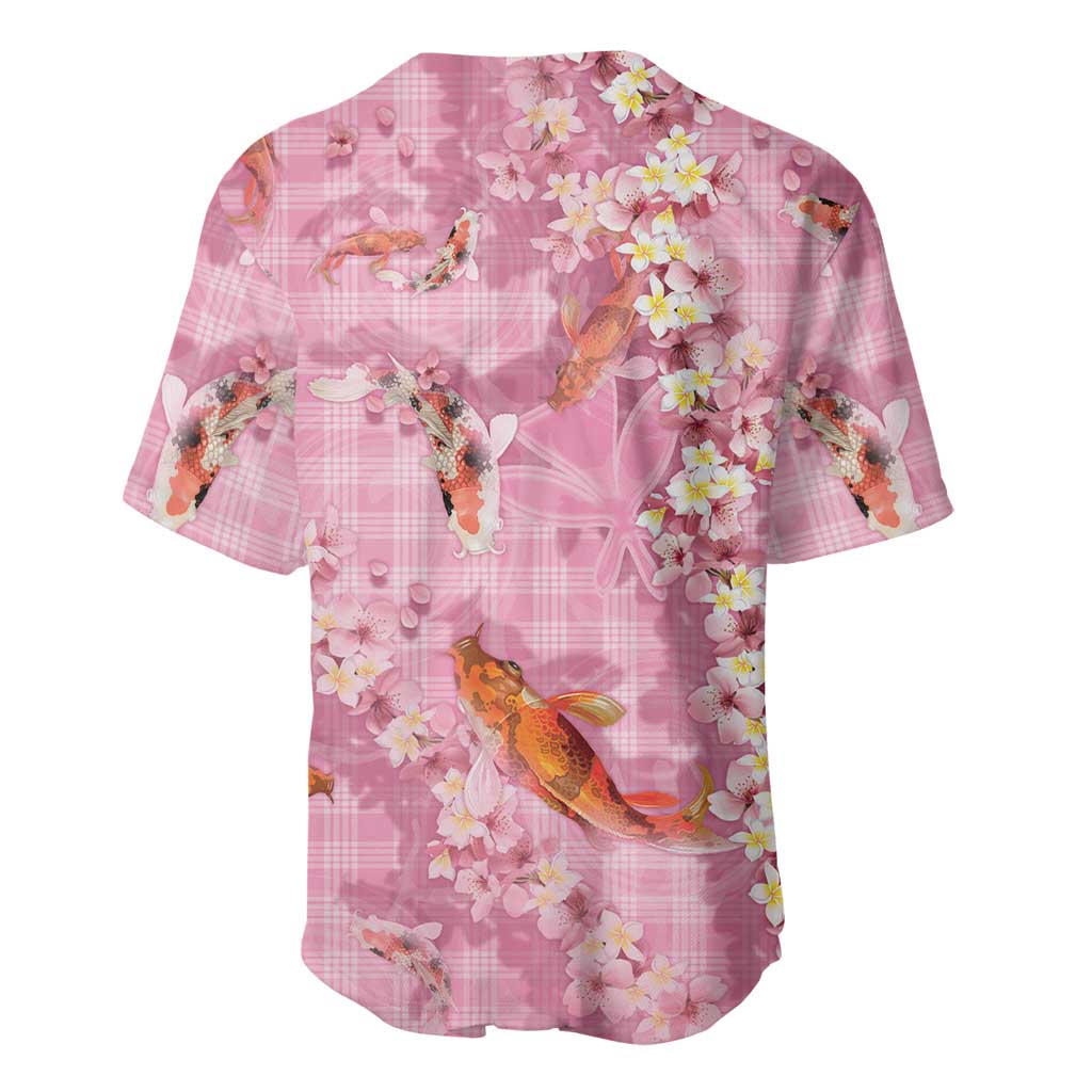 Pink Palaka Hawaiian And Japanese Baseball Jersey Sakura Lei With Koi Fish DT05 - Polynesian Pride