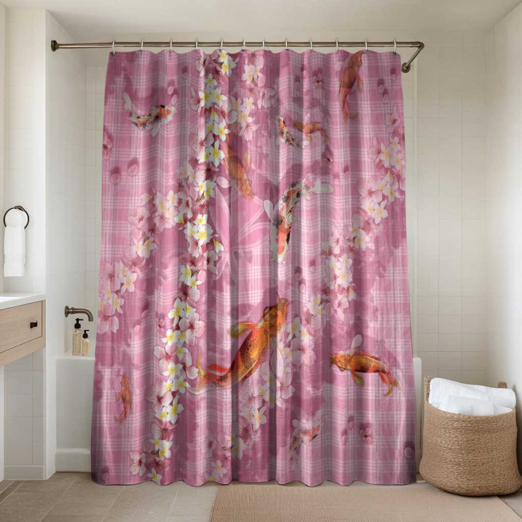 Pink Palaka Hawaiian And Japanese Bathroom Set Sakura Lei With Koi Fish - Polynesian Pride