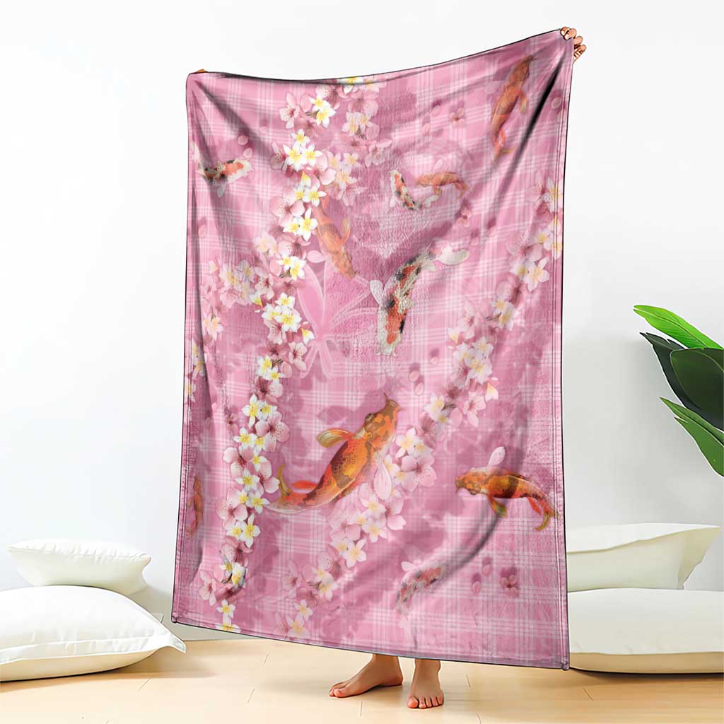 Pink Palaka Hawaiian And Japanese Blanket Sakura Lei With Koi Fish - Polynesian Pride