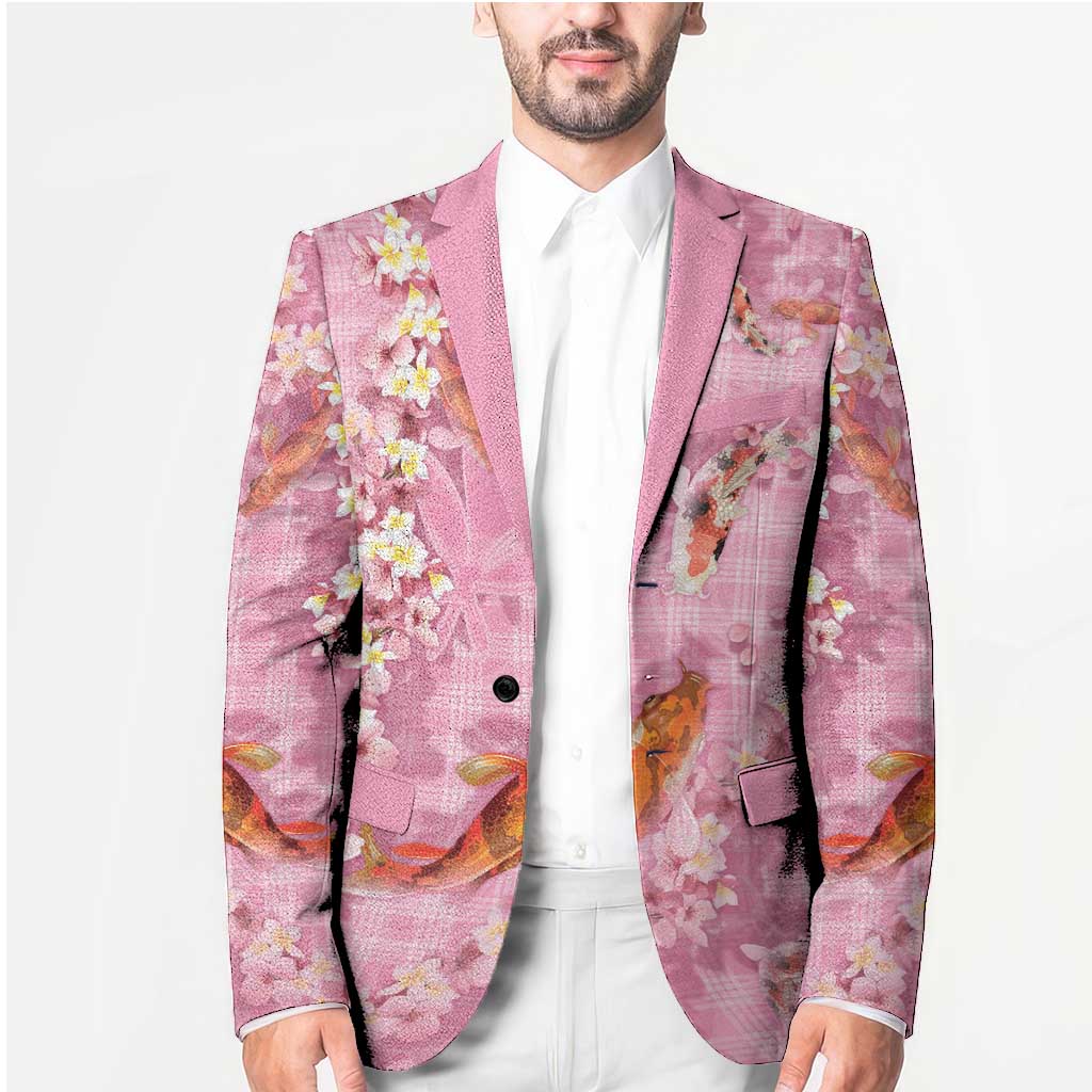 Pink Palaka Hawaiian And Japanese Blazer Sakura Lei With Koi Fish - Polynesian Pride