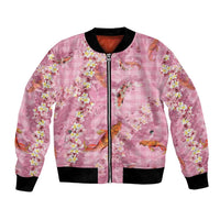 Pink Palaka Hawaiian And Japanese Bomber Jacket Sakura Lei With Koi Fish - Polynesian Pride