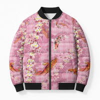 Pink Palaka Hawaiian And Japanese Bomber Puffer Jacket Sakura Lei With Koi Fish DT05 Unisex Pink - Polynesian Pride