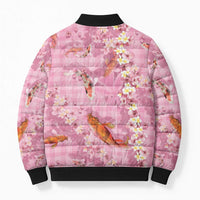 Pink Palaka Hawaiian And Japanese Bomber Puffer Jacket Sakura Lei With Koi Fish DT05 - Polynesian Pride