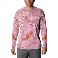 Pink Palaka Hawaiian And Japanese Button Sweatshirt Sakura Lei With Koi Fish DT05 - Polynesian Pride