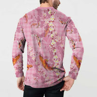 Pink Palaka Hawaiian And Japanese Button Sweatshirt Sakura Lei With Koi Fish DT05 - Polynesian Pride