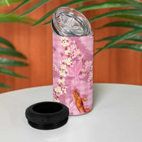 Pink Palaka Hawaiian And Japanese 4 in 1 Can Cooler Tumbler Sakura Lei With Koi Fish - Polynesian Pride