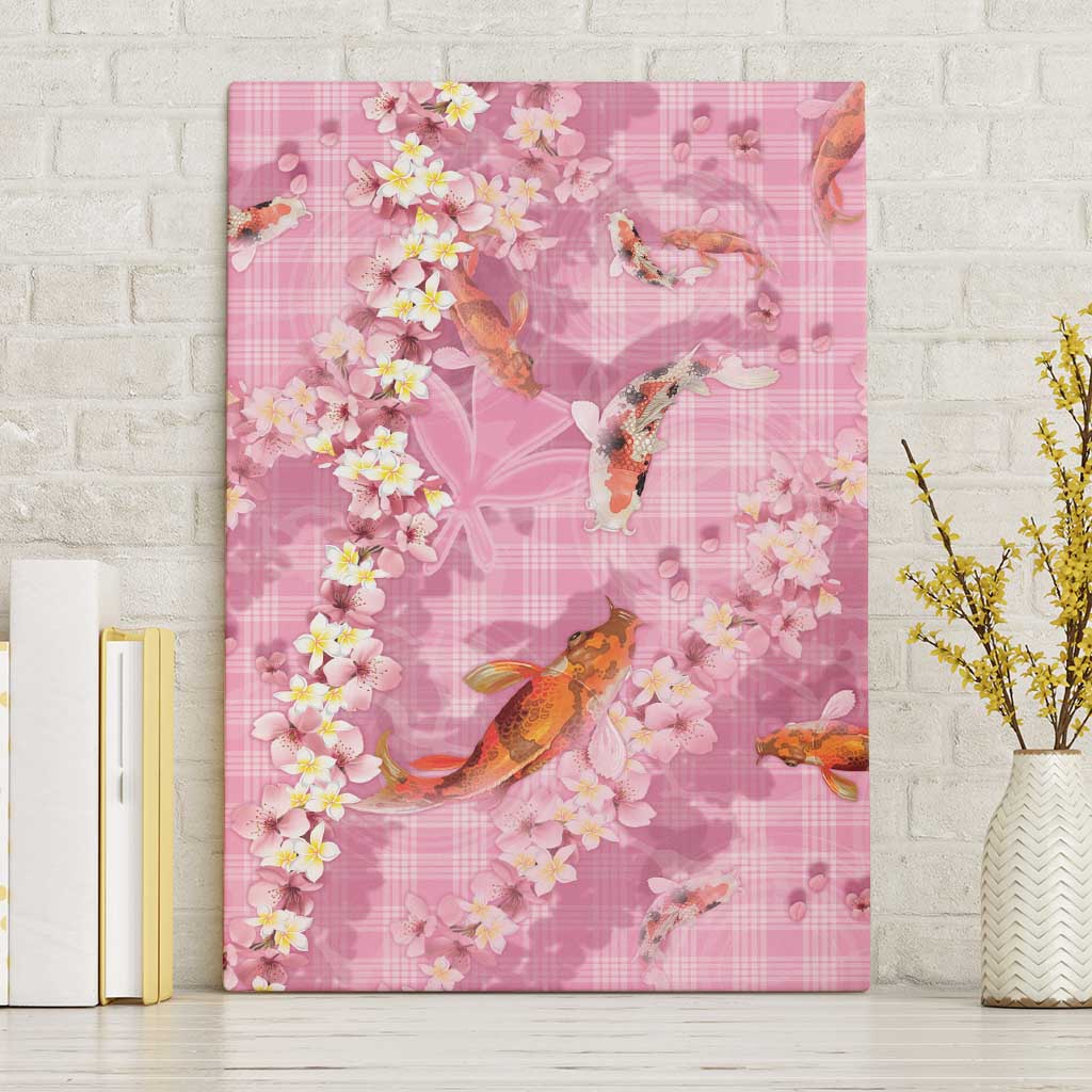 Pink Palaka Hawaiian And Japanese Canvas Wall Art Sakura Lei With Koi Fish DT05 Without Frame Pink - Polynesian Pride