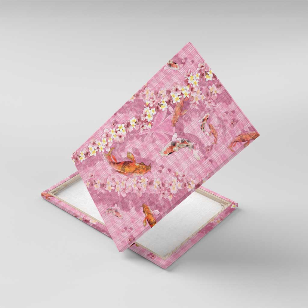 Pink Palaka Hawaiian And Japanese Canvas Wall Art Sakura Lei With Koi Fish DT05 With Frame Pink - Polynesian Pride