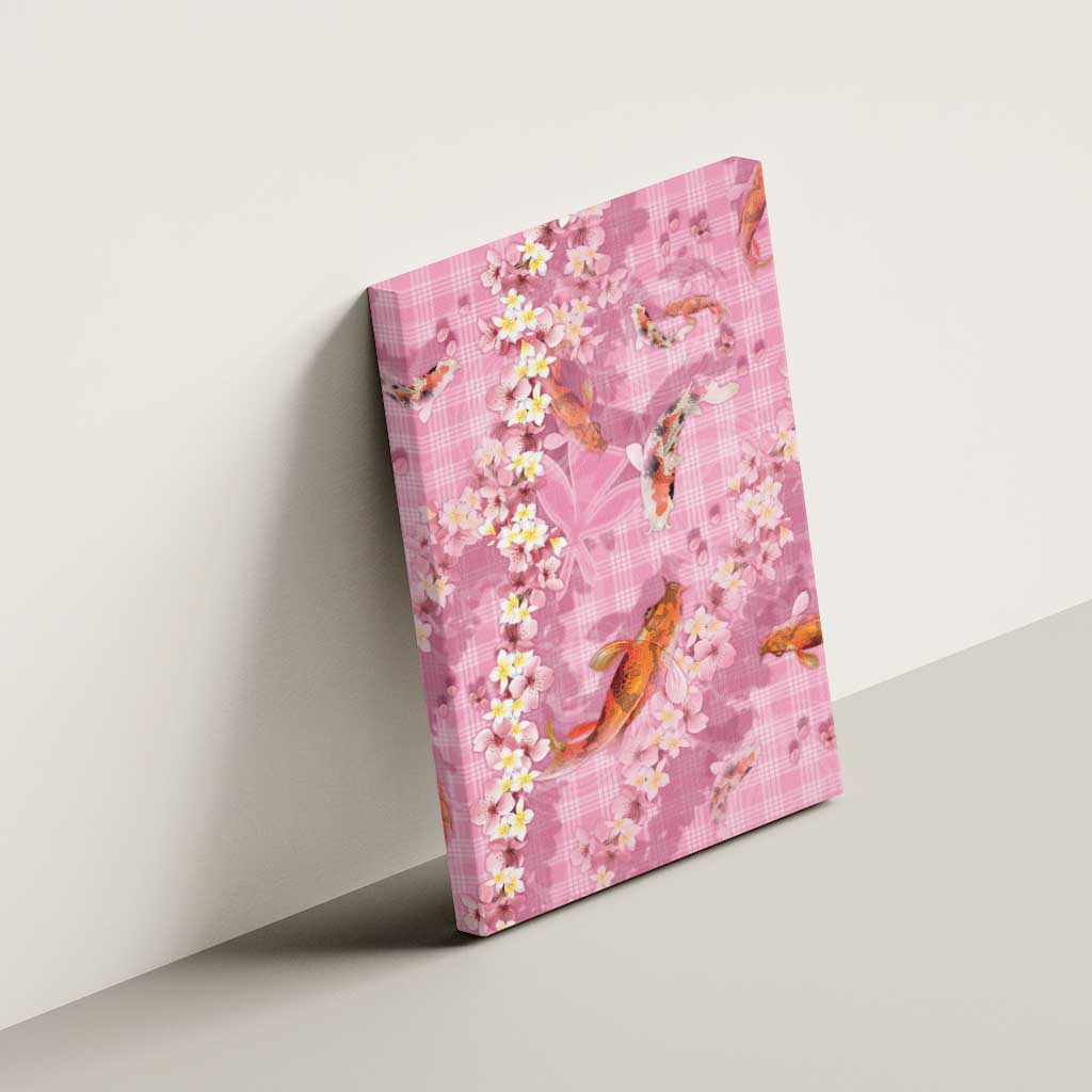 Pink Palaka Hawaiian And Japanese Canvas Wall Art Sakura Lei With Koi Fish DT05 - Polynesian Pride