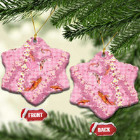 Pink Palaka Hawaiian And Japanese Ceramic Ornament Sakura Lei With Koi Fish - Polynesian Pride