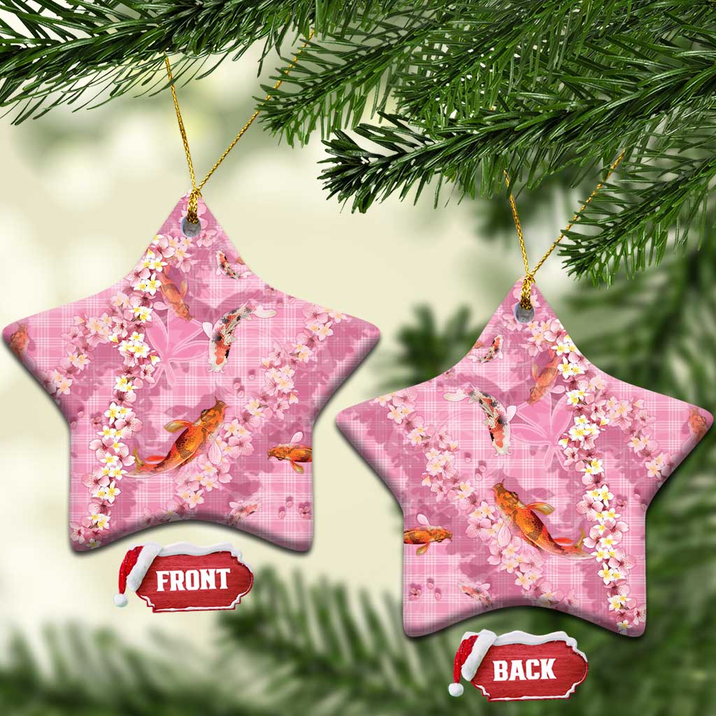 Pink Palaka Hawaiian And Japanese Ceramic Ornament Sakura Lei With Koi Fish - Polynesian Pride