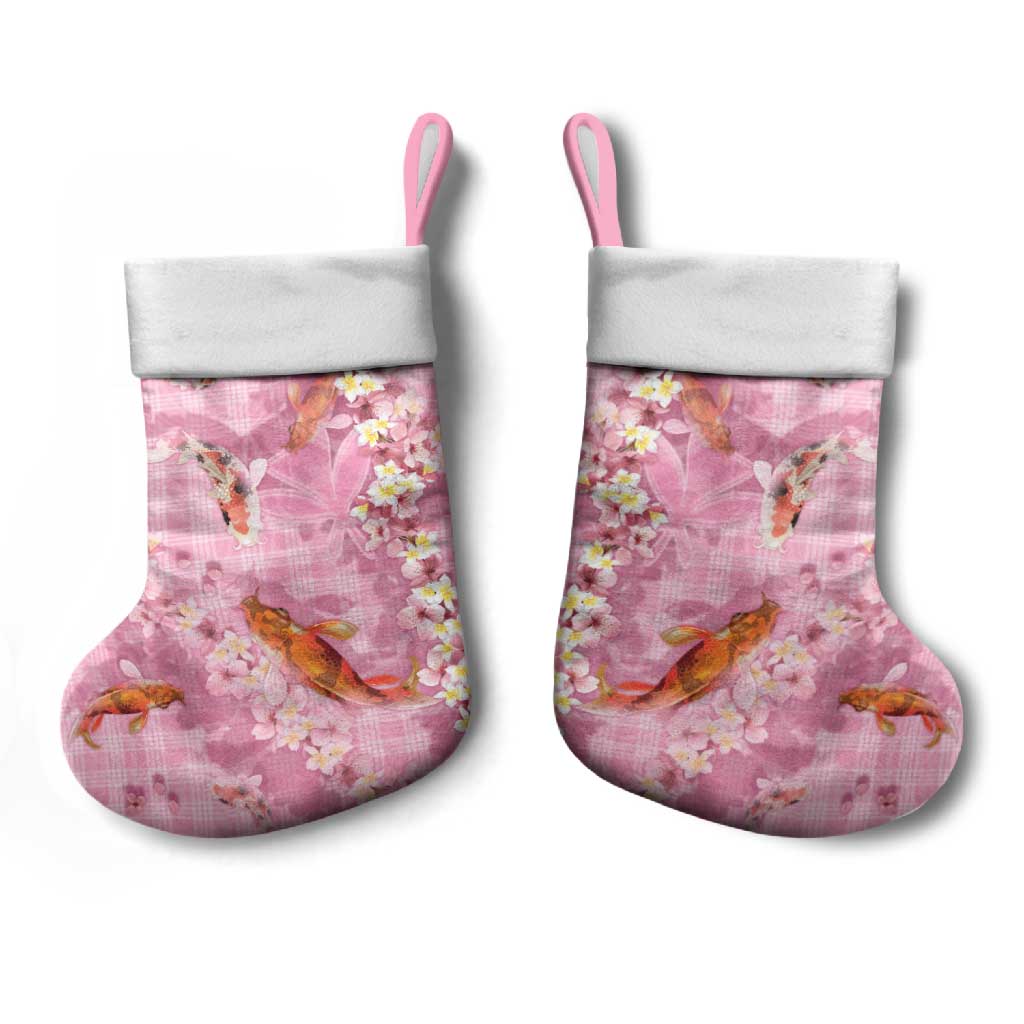 Pink Palaka Hawaiian And Japanese Christmas Stocking Sakura Lei With Koi Fish - Polynesian Pride
