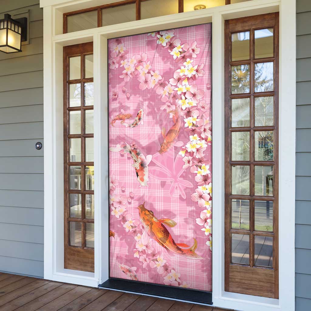 Pink Palaka Hawaiian And Japanese Door Cover Sakura Lei With Koi Fish DT05 - Polynesian Pride